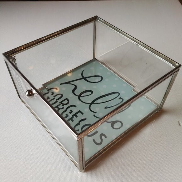 Clear Beveled Glass Jewelry Trinket Box Hinged Lid W/ Chain Hello Gorgeous - Picture 7 of 11